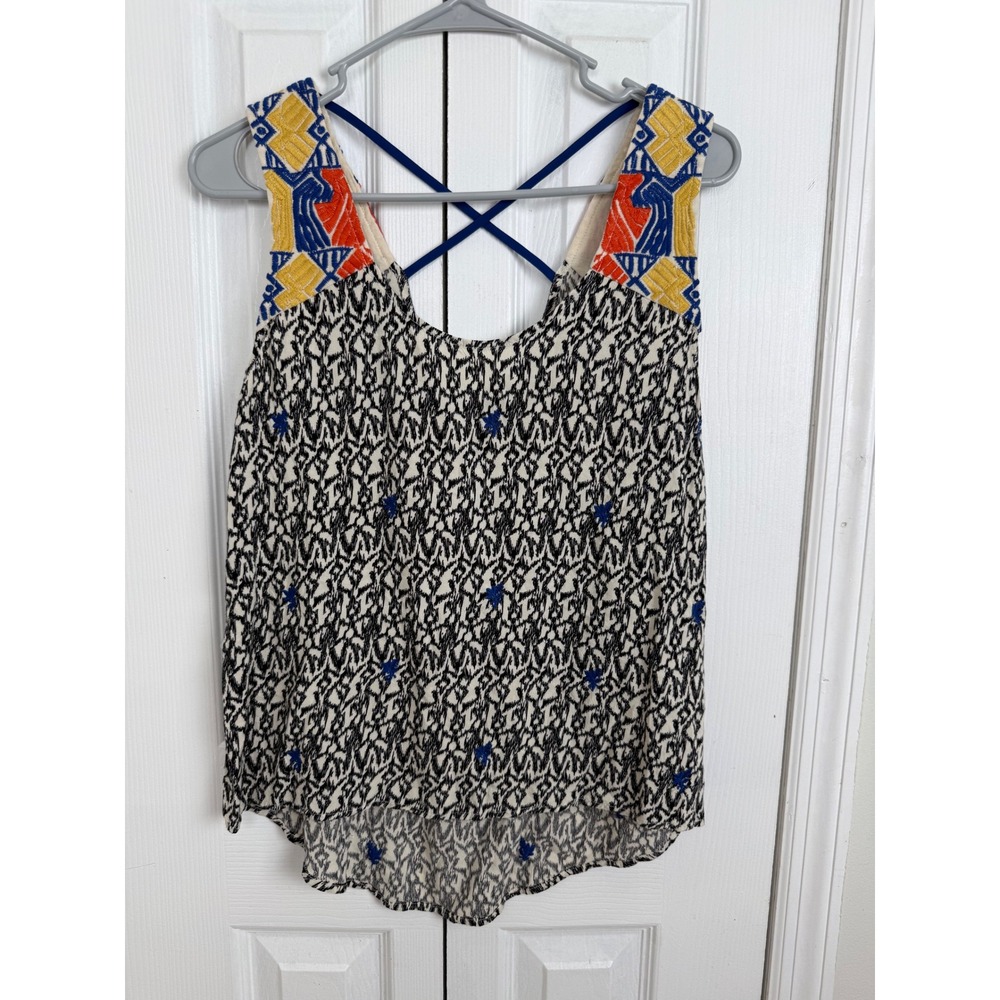THML Embroidered Ikat Print Tank Top Small Black White‎ Boho Festival Strappy